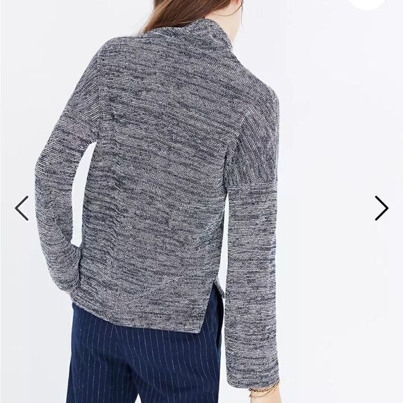 Madewell Women’s Mockneck Pullover Top Blue and White Comfy Size Large - Picture 3 of 8